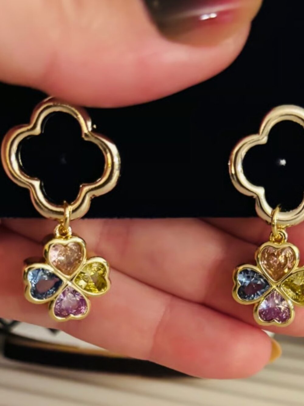 Multi-Color Clover Flower Dangle Earrings